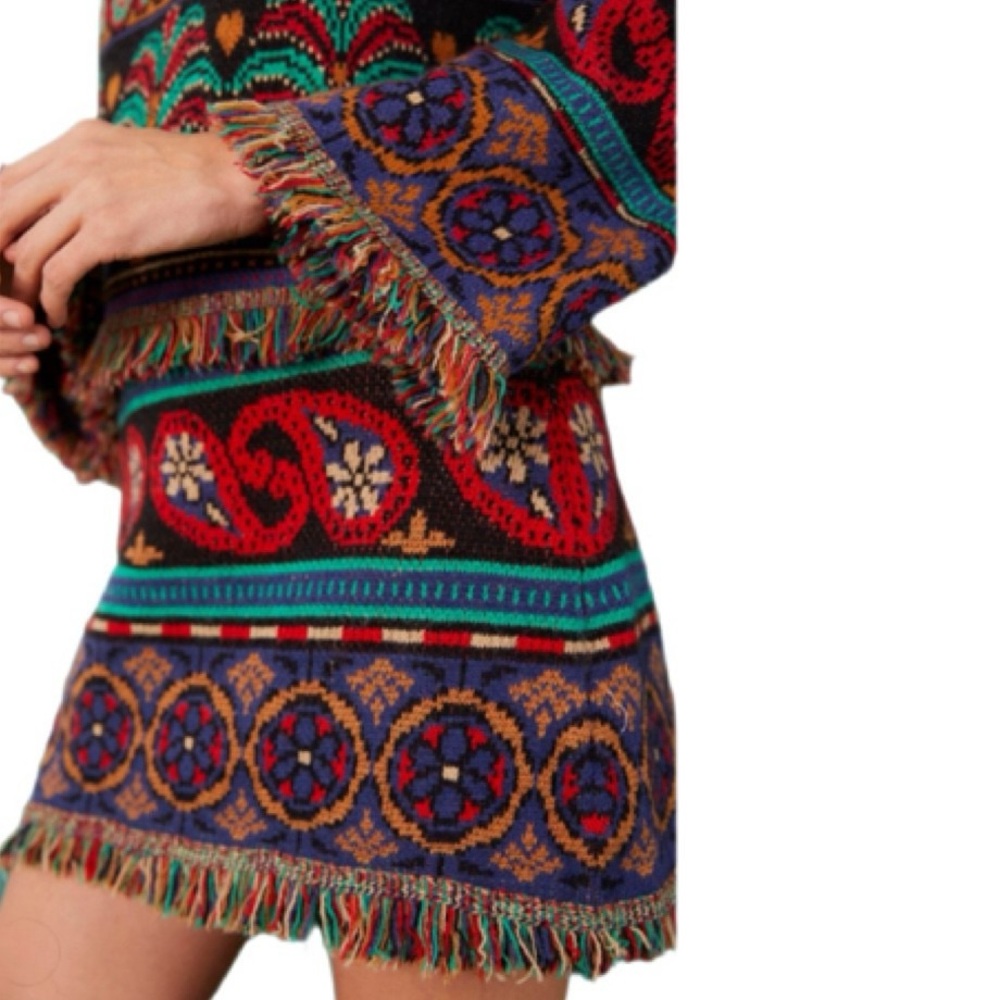 FARM Rio NWT Night Sky Intarsia Knit Mini Skirt Black Multi Size M